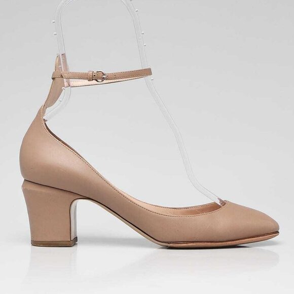 Valentino Beige Leather Mid Heel Ankle Wrap Pump Size 9.5/40 - Picture 4 of 5